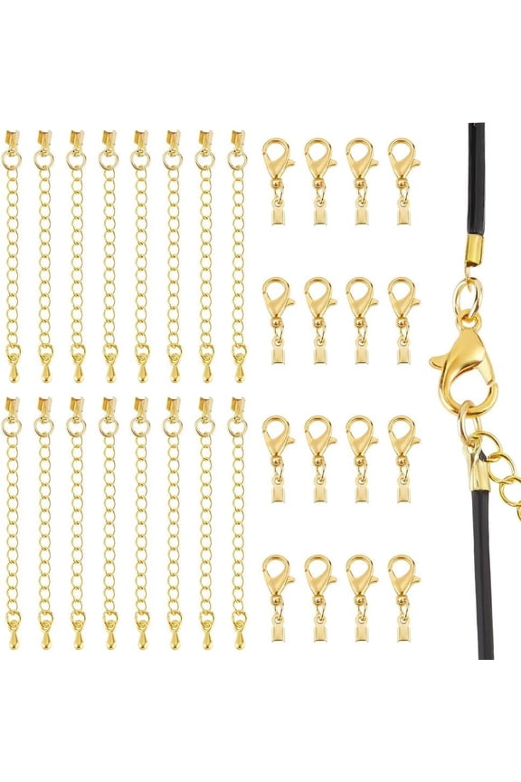 1Set Brass Chain Extender & Cord End with Alloy Lobster Claw Clasps Golden 20~60mm 60pcs/set
