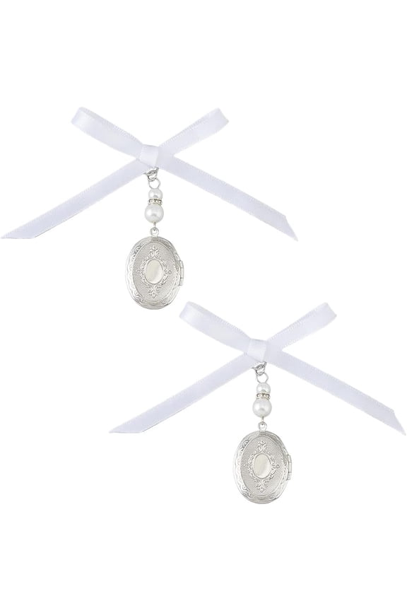 1Set Brass Locket Pendants with Plastic Beads and Satin Ribbon Platinum 70mm 2pcs/set