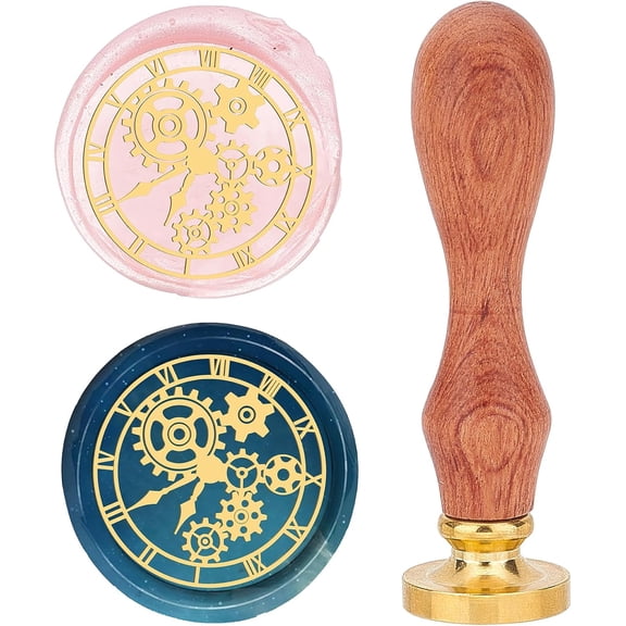 1Set Brass Wax Seal Stamp with Wood Handle for DIY Scrapbooking Clock Pattern 25mm