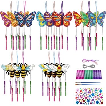 12 DIY Butterfly Wind Chime Kits For Kids - Wooden Craft With Paint, Chime Tubes & Rope