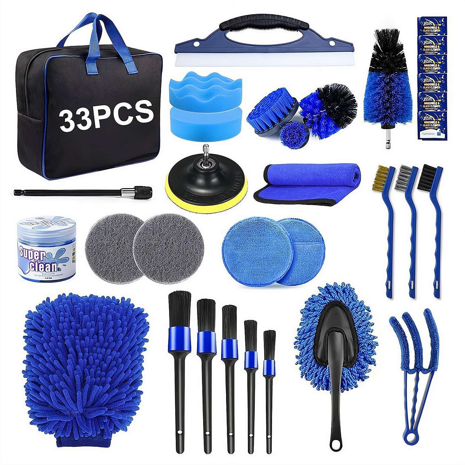 1Set Car Detailing Kit Interior & Exterior, Professional Auto Cleaning Brush Set with Windshield Tool, Car Wash Supplies for Men Women