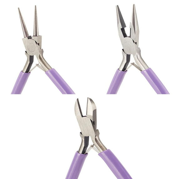 1Set Carbon Steel Jewelry Pliers Sets Polishing Lilac Stainless Steel Color 3pcs/set