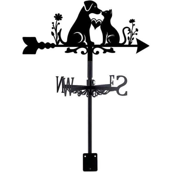 1Set Cat Dog Weather Vane Animal Weathervane Black Metal Weathercock Cute Pet Wind Vanes Garden Art Decor Garden Decorative Wind Direction Sign for Roof Farmhouse Yard Outdoor Patio Decoration