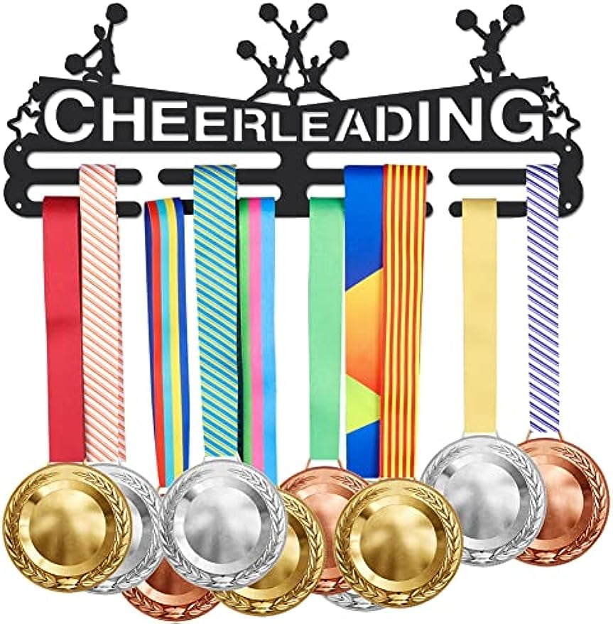 SUPERDANT Espositore A Parete Per Medaglie Cheerleading 6 File 24 Ganci | Porta Medaglie In Metallo Nero Con Fermo Antiscivolo, 40x25cm