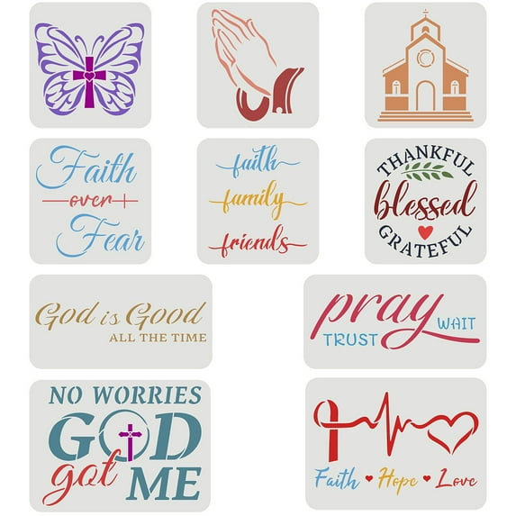 1Set Christian Stencil Plastic Butterfly Pray Church Pattern Stencil