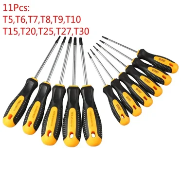 1Set Chrome vanadium steel Torx Screwdriver Set with Hole Magnetic T5-T30Screw Driver Set Kit for Telephone Repair Hand Tool Set (11Pcs T5-T30)