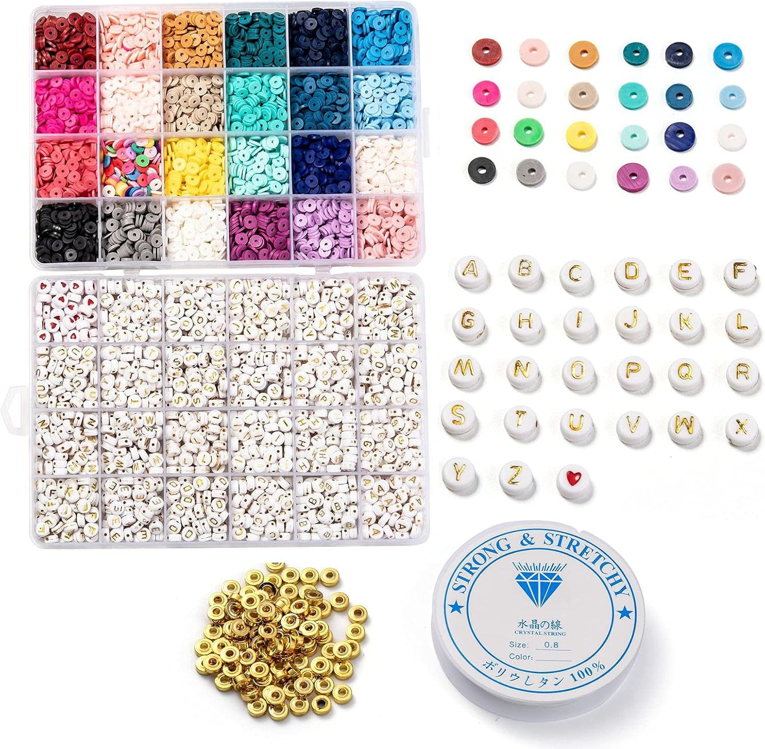 1Set Clay Disc Beads Heishi Beads Flat Round Bulk Letter Beads Gold Plated Spacer Disc Beads for Jewelry Making