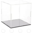 thumbnail image 1 of 1Set Clear Display Case with Black Base 4 Pcs Rubber Rings 6x6x6 Inch Cube Clear Self-Assembly Box, 1 of 9