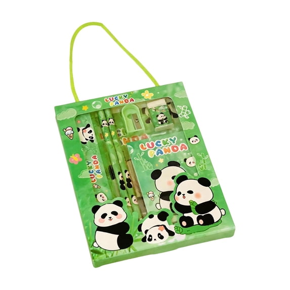 1Set Clearance Sale! PVC Stationery Gift Set, Includes Ruler, Pencils, Sharpener, Eraser, Notebook, (18*14cm, Green)