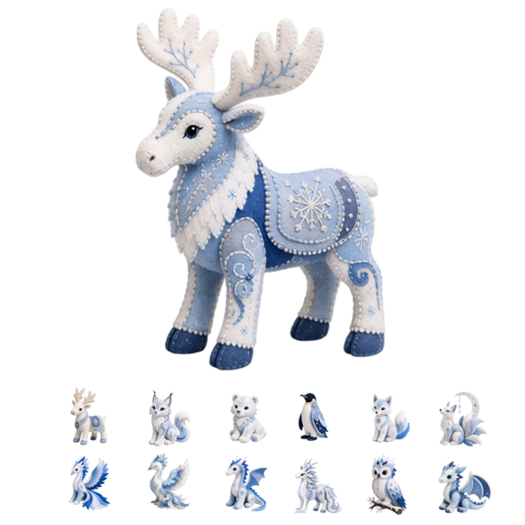 1Set Collectible Winter Mythical Creature DIY Kit, Premium Felt Patchwork Sewing Set, Adorable Handmade Decor for Shelf Desk Display (Moose)