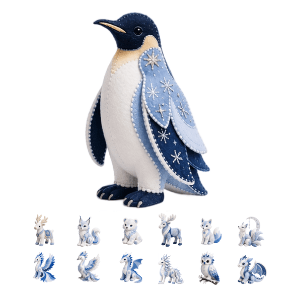 1Set Collectible Winter Mythical Creature DIY Kit, Premium Felt Patchwork Sewing Set, Adorable Handmade Decor for Shelf Desk Display (Penguin)