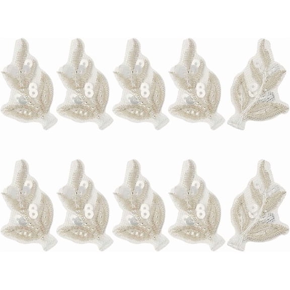 1Set Computerized Embroidery Cloth Iron on/Sew on Patches Appliques with Rhinestone and Seed Beads Leaf Clear 42x31x2.5mm 10pcs/set