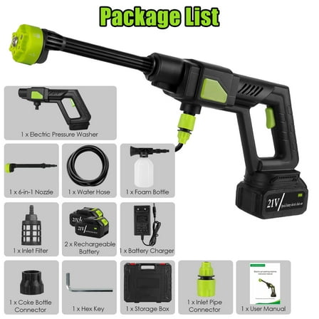 1Set Cordless Pressure Washer Portable Electric Power Washer High Pressure Water Sprayer 435PSI Car Washer Cleaner With 6 In 1 Nozzle Foam Bottle Filter 15000mAh 21V Battery And Charger