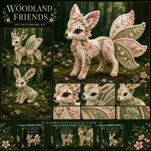 1Set Cottagecore Style Patchwork Animal DIY Kit, Handmade Forest Guardian Sewing Craft, Whimsical Decorative Ornament Project for Home and Office (Bunny)