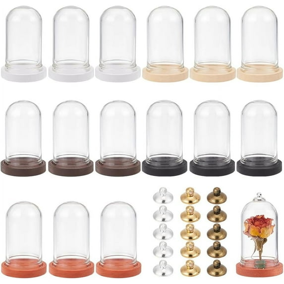 1Set DIY Blank Dome Vial Pendant Making Kit Including Natural Wood Cabochon Settings Glass Dome Cloche Cover Brass Bead Cap Pendant Bails Mixed Color 45Pcs/set