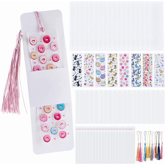 1Set DIY Bookmake Making Kits Including Transparent Acrylic Board Blank Paper Card Tassels UV Stickers Mixed Color 116~120x36~43x0.5mm