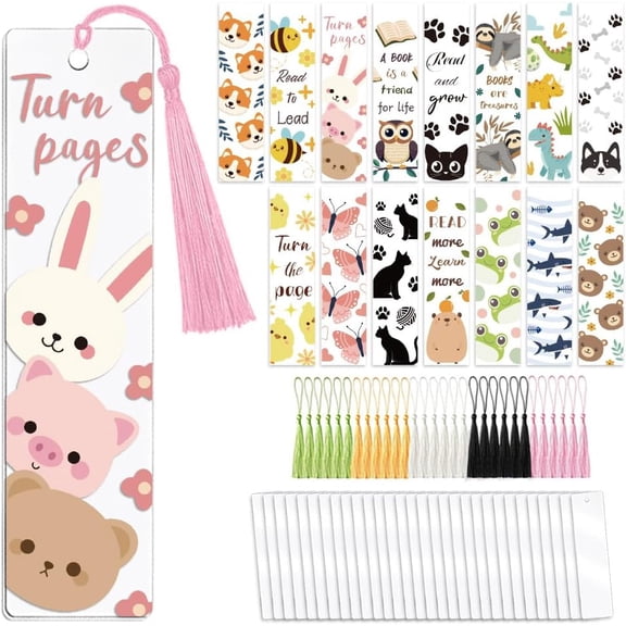 1Set DIY Bookmark Making Kit Including Plastic Heat Transfer Film Stickers Polyester Tassel Decorations 120x30x1.3mm Hole: 4mm