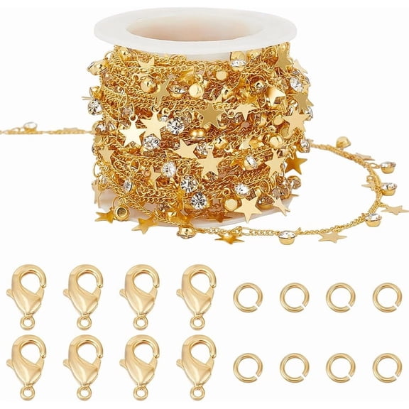 1Set DIY Brass Micro Pave Clear Cubic Zirconia Curb Chains Necklaces/Bracelets Making Kits Real 18K Gold Plated 2x1.5x0.4mm DIY