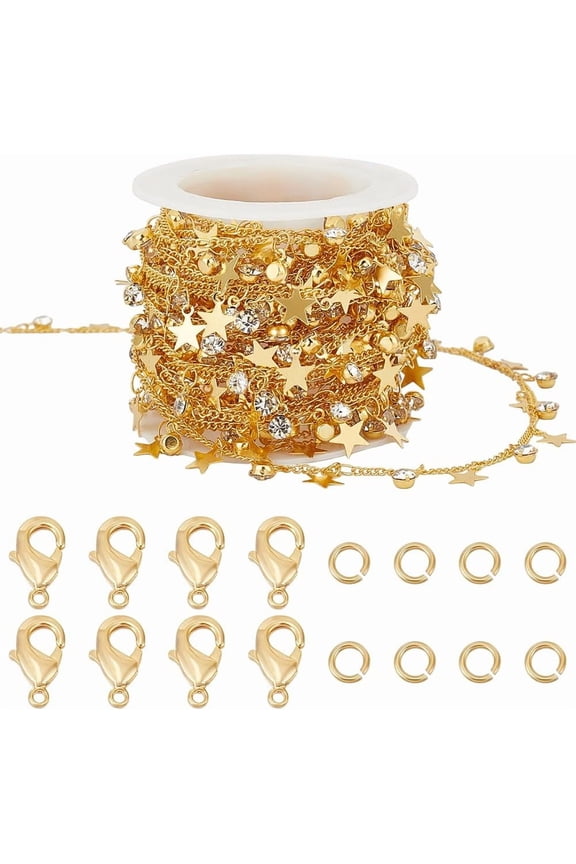 1Set DIY Brass Micro Pave Clear Cubic Zirconia Curb Chains Necklaces/Bracelets Making Kits Real 18K Gold Plated 2x1.5x0.4mm DIY
