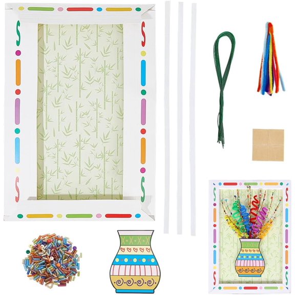 1Set DIY Button Flowers Bouquet Photo Frame Kits with Paper Frame Button Educational Craft Painting Sticky Toys 347x240mm Handmade Gift