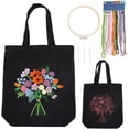 thumbnail image 1 of 1Set DIY Canvas Bag Flower Embroidery Kits Include Polyester Threads Iron Needles and Plastic Embroidery Frame Black, 1 of 9