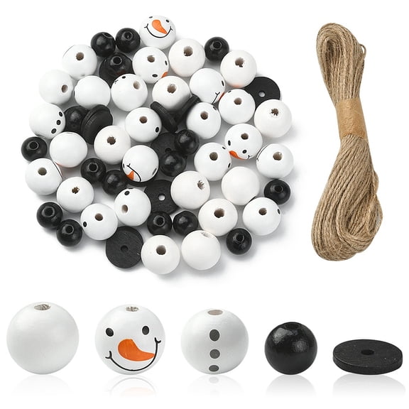 1Set DIY Christmas Snowman Pendant Decoration Making Kit Including Dyed Natural Wood Round Beads Jute String White Beads: 100Pcs/set