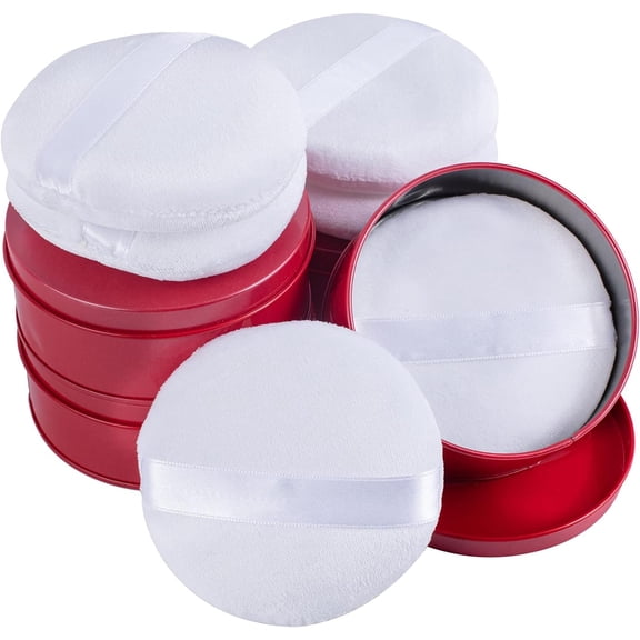 1Set DIY Cosmetics Storage Box Kits with Empty Tinplate Box and Cotton Makeup Powder Puff White Box: 10.1x4cm 4pcs/set DIY