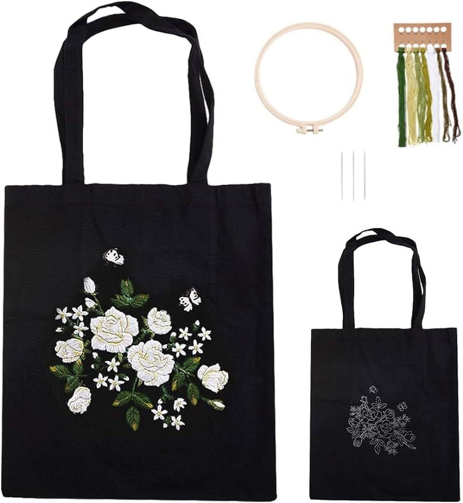 Louise Maelys DIY Rooster & Flower Embroidery Kit For Tote Bag - Beginner Cross Stitch Kit For Adults