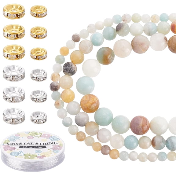 1Set DIY Flower Amazonite Stretch Bracelets Making Kits Including Flower Amazonite Round Beads Rhinestone Spacer Bead and Elastic Thread Golden Flower