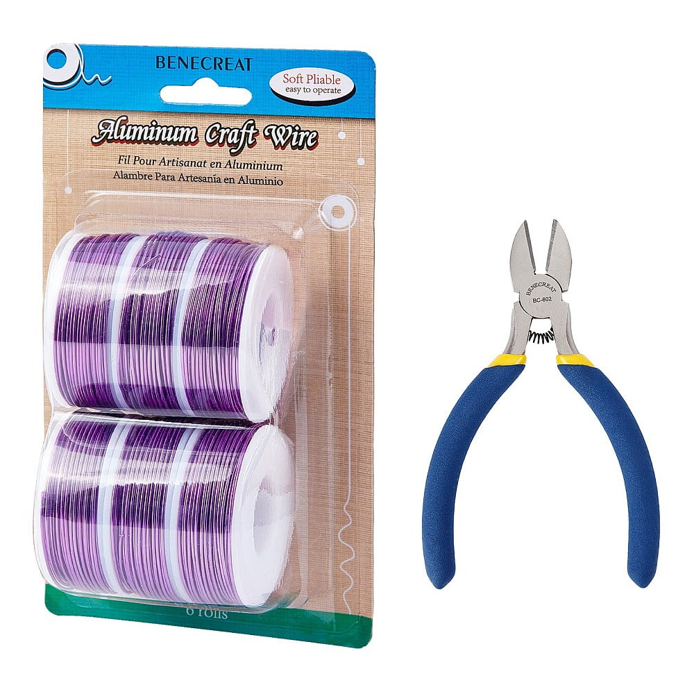 1Set DIY Jewelry Kits with Aluminum Wire and Iron Side Cutting Pliers Purple 1mm 23m/roll 6rolls/set
