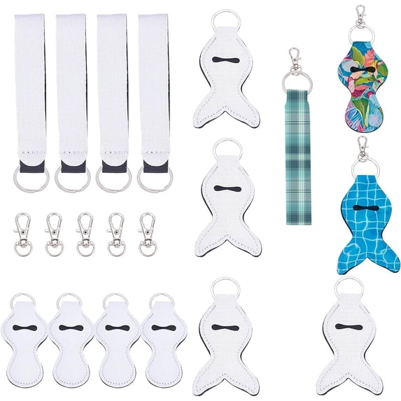 1Set DIY Keychain Clasps with Sublimation Blank MDF Hand Sanitizer Keychain Holders and Alloy Swivel Lobster Claw Clasps Mixed Shapes White 30pcs/set