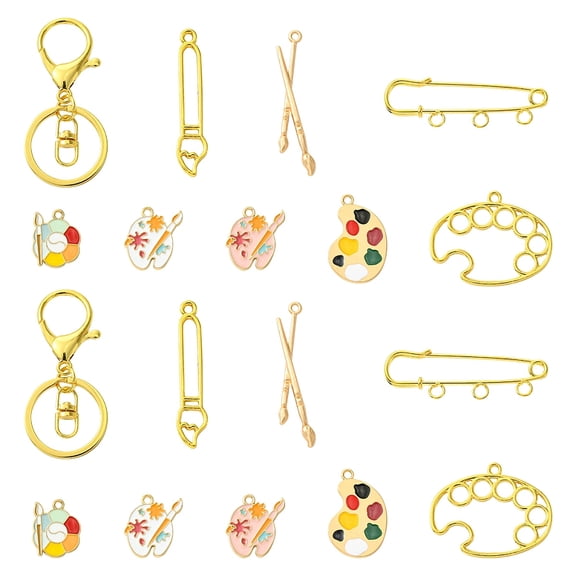 1Set DIY Painting Theme Alloy Keychain Brooch Pin Making Kits Jewelry Set Making Golden 45.5x11x2.5mm Hole: 1.8mm