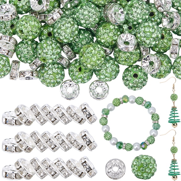 1Set DIY Round Polymer Clay Rhinestone & Rhinestone Rondelle Spacer Beads Jewelry Making Findings Kits Peridot 8~10mm Hole: 1.5mm