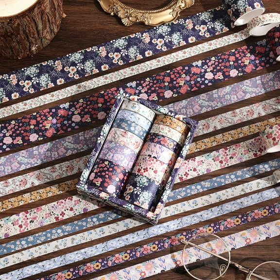 1Set DIY Scrapbook Decorative Adhesive Tapes Flower Pattern Washi Tape Mixed Color 110x90x40mm 12 rolls/set