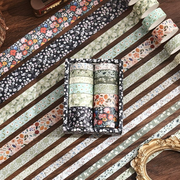 1Set DIY Scrapbook Decorative Adhesive Tapes Flower Pattern Washi Tape Mixed Color 12 rolls/set 110x90x40mm
