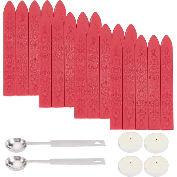 1Set DIY Scrapbook Kits Including Candle Stainless Steel Spoon and Sealing Wax Sticks Dark Red 9x1.1x1.1cm 20pcs