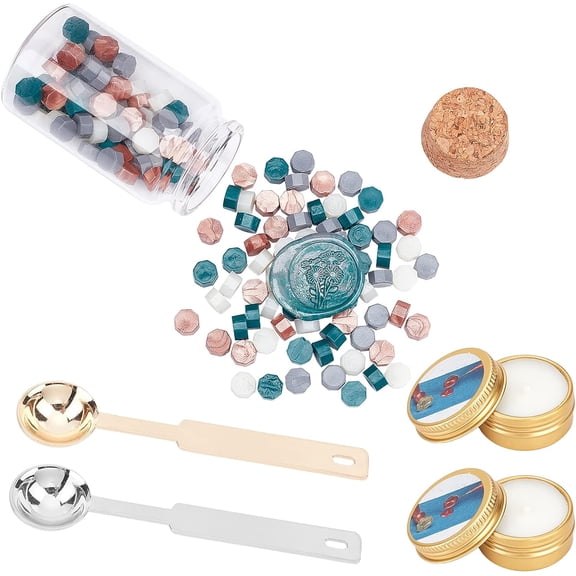 1Set DIY Scrapbook Making Kits Including Sealing Wax Particles Iron Handle Wax Sealing Stamp Melting Spoon and Paraffin Candles Alice Blue Melting Spoon Iron Wax Sticks 0.9x0.5cm 164cs/set