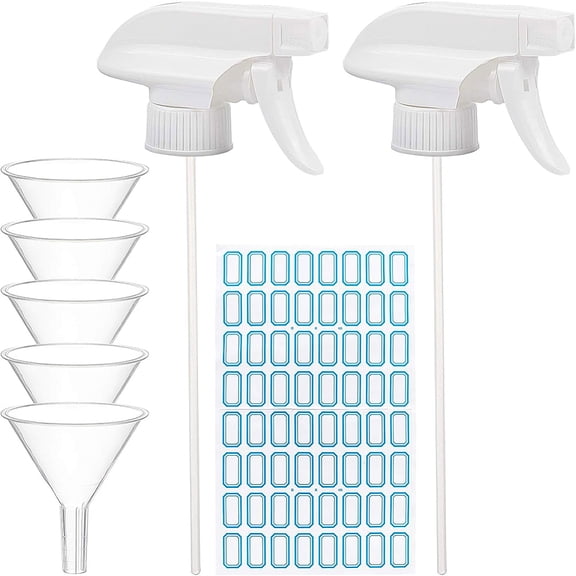 1Set DIY Spray Nozzle Bottle Finding Kits include Adjustable Plastic Spray Nozzle & Tube & Funnel Hopper Waterproof Adhesive Sticker Labels White Spray Nozzle: 9x3x5.25cm 12pcs/set