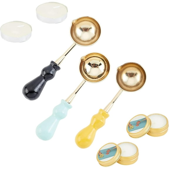1Set DIY Stamp Making Kits Including Paraffin Candles Candle Brass Spoon Light Gold 7pcs/set