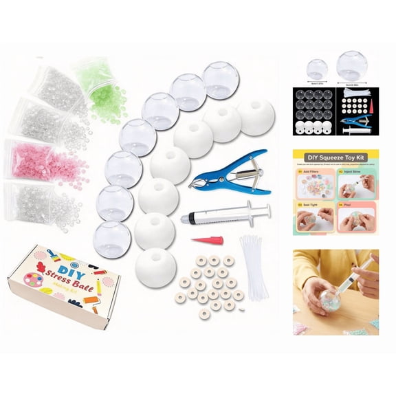 1Set DIY Stress Ball Making Kit, Tear-Resistant PVC Empty Skins, Complete Craft Kit for Custom Sensory Stress Relief Toys