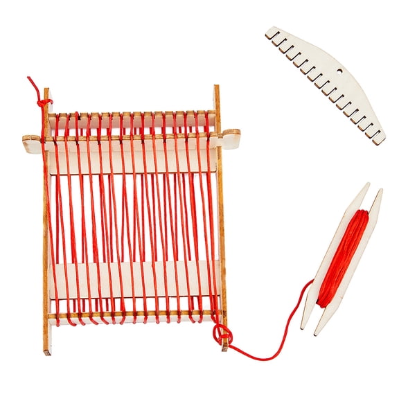 1Set DIY Wooden Loom Kits with Rope Adjusting Rods Educational Toys for Kids BurlyWood 19.4x14.3x0.3cm
