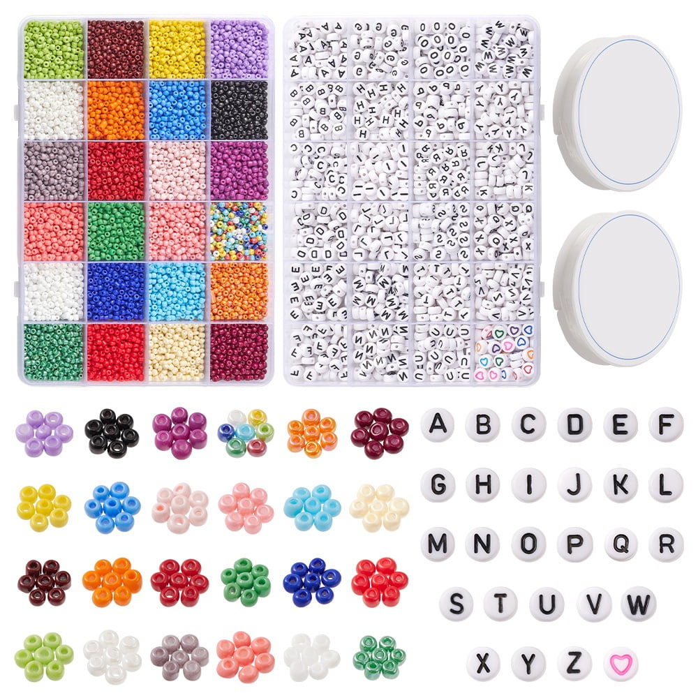 1Set DIY Word Bracelet Making Kit Including Glass Seed Round & Letter Acrylic Beads Elastic Thread