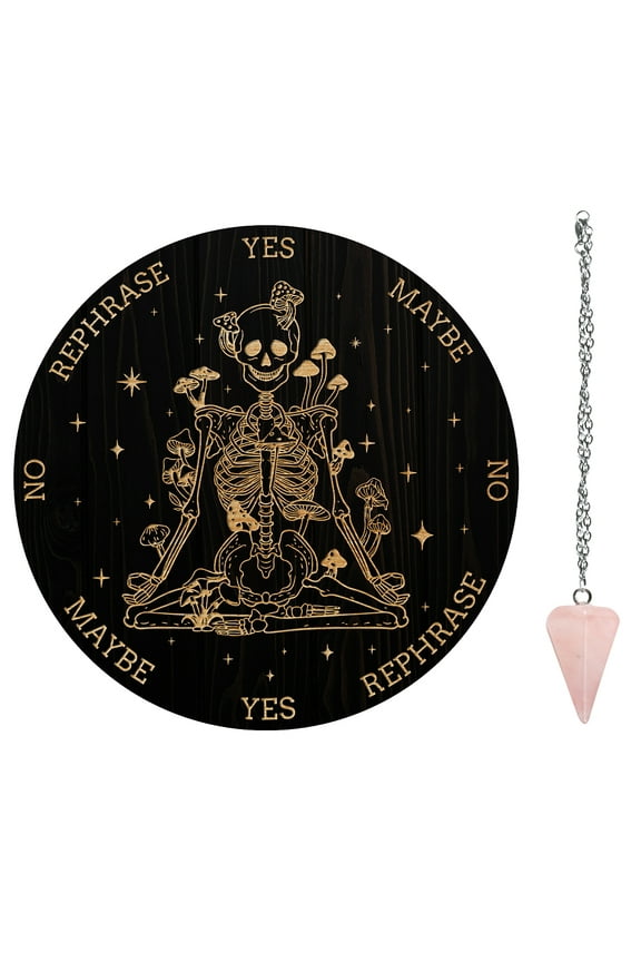 1Set Divination Sets including 1Pc PVC Plastic Pendulum Board 1Pc 304 Stainless Steel Cable Chain Necklaces 1Pc Natural Rose Quartz Stone Pendants Skull Pattern Board: 200x4mm