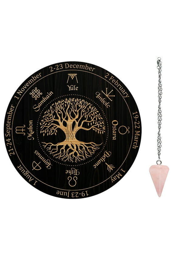 1Set Divination Sets including 1Pc PVC Plastic Pendulum Board 1Pc 304 Stainless Steel Cable Chain Necklaces Tree of Life Pattern Board: 200x4mm