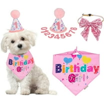 1Set Dog Birthday Party Supplies, Pink Girl Dog Birthday Bandana Hat Numbers Bow Set for Medium Large Dogs (Large) decoration Graduation earring