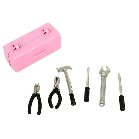 1Set Dollhouse Miniature Toolbox 【 Tool Box+6 Tools 】Handmade Tools Sets Model Furniture Accessories Doll House Decor Toys Gift
