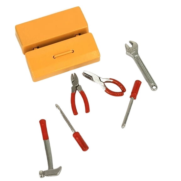 1Set Dollhouse Miniature Toolbox 【 Tool Box+6 Tools 】Handmade Tools Sets Model Furniture Accessories Doll House Decor Toys Gift