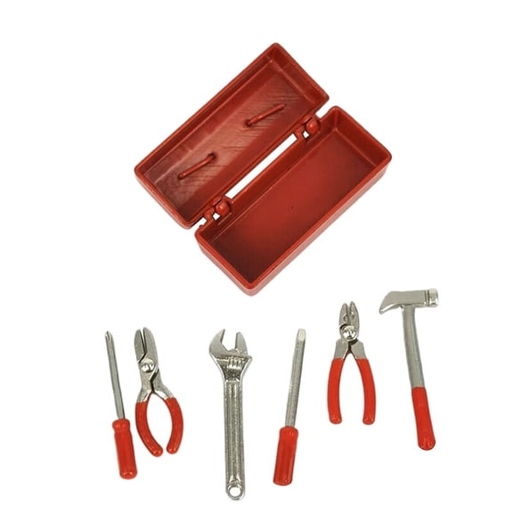 1Set Dollhouse Miniature Toolbox 【 Tool Box+6 Tools 】Handmade Tools Sets Model Furniture Accessories Doll House Decor Toys Gift