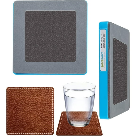 1Set Drink Coasters Leather Cutting Dies Square Shape Faux Leather Die Cutter Machine DIY Wooden Cutting Dies for Coffee Drinks Glasses Holder Leather Mat Sewing