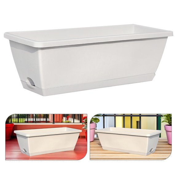 1Set Easy Care Plant Pot Resin Light Grey Rectangular for Everyone Air Permeability